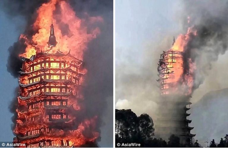 ‘Pagoda Kayu Tertinggi di Asia’ 16 Lantai Terbakar Habis Setelah Api Besar Menelannya