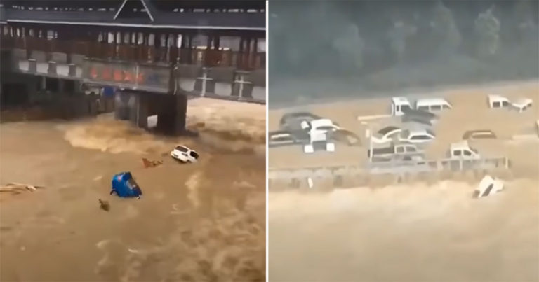 Di Hubei, Tiongkok Gelombang Banjir Bergejolak!!! Mobil-mobil Hanyut