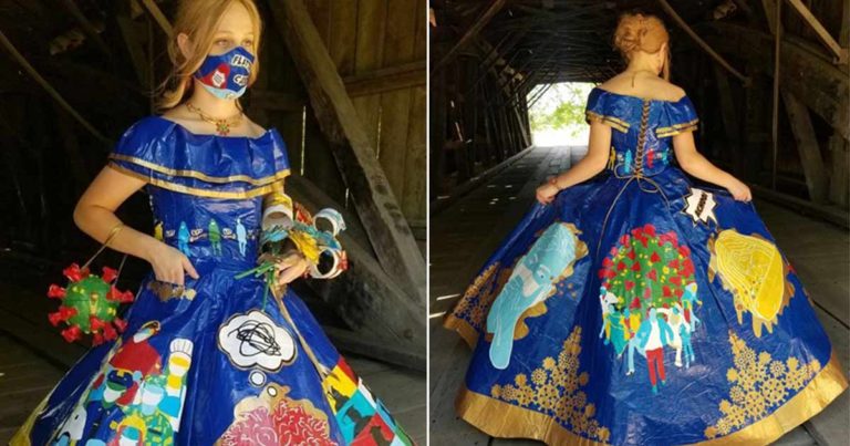 Gadis Remaja Ini Menghabiskan 400 Jam untuk Membuat Gaun Prom dari 41 Roll Lakban