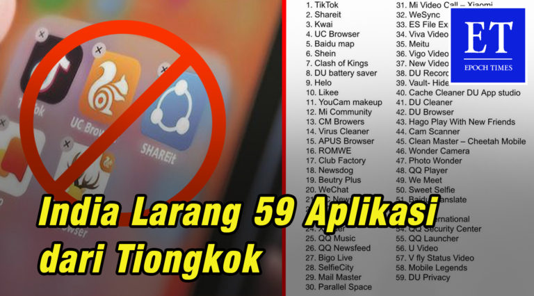 India Larang 59 Aplikasi dari Tiongkok