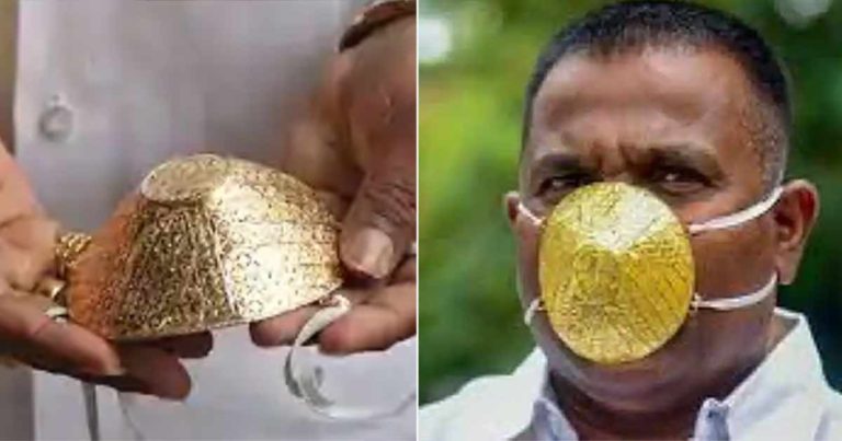 Seorang Pria di India Mengenakan Masker Terbuat dari Emas Seberat 60 Gram untuk Menangkal Virus Corona