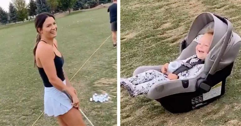 Bayi Tidak Bisa Berhenti Menertawakan Ibunya yang Gagal Memukul Bola Golf