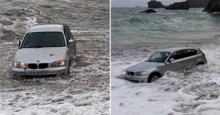 Mobil BMW Terseret Air Laut Setelah Pemiliknya Meninggalkan di Pantai