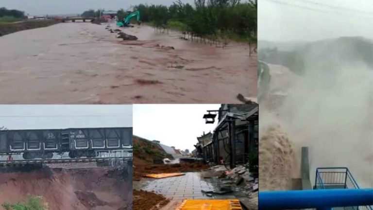 Banjir Tragis di Shanxi, Tiongkok :  Sejumlah Desa dan Pertanian Terendam, Rel Kereta Api Tergantung Hingga Tembok Kota Kuno Runtuh