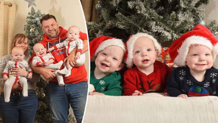 1-dalam-200-Juta Kejadian, Saat Bayi  Kembar Tiga Identik  Merayakan Natal Pertama Mereka