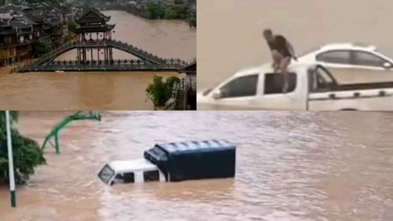 Banjir Menerjang Tiongkok Selatan, Orang-orang Menyelamatkan Diri dengan Melompat Keluar dari Mobil