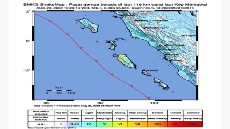 Gempa M 6.4 Guncang Kepulauan Mentawai, Diawali Tiga Kali Gempa
