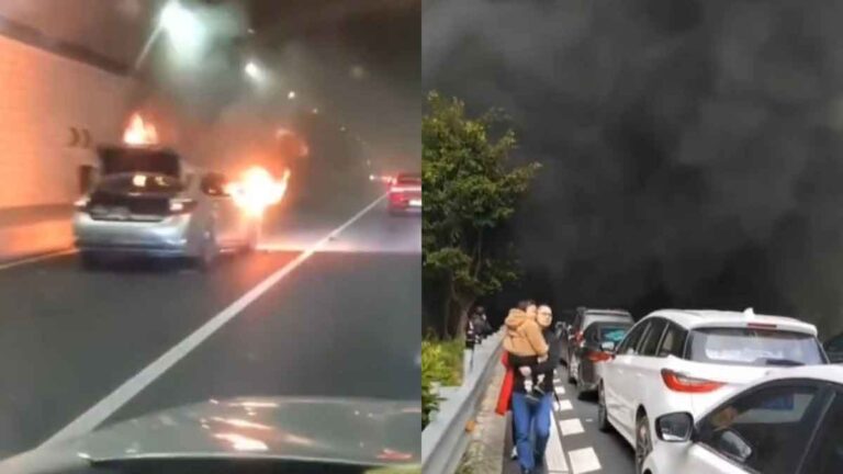 (Video) Mobil Terbakar dalam Terowongan Berkecepatan Tinggi di Guangdong, Membuat Panik Banyak Orang