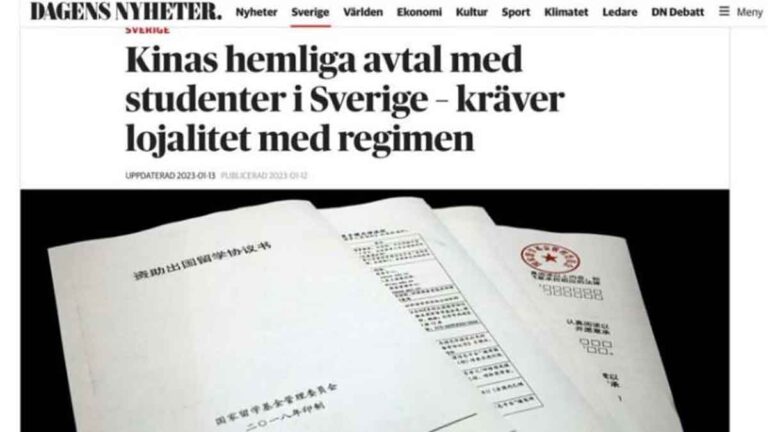 Media Swedia : Mahasiswa Tiongkok yang Studi dengan Sponsor Negara Wajib Menandatangi Kontrak Kesetiaan Kepada PKT