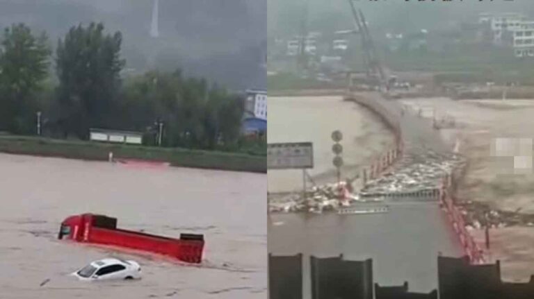 Banjir Besar Menerjang Dazhou, Sichuan, Membanjiri Toko-toko dan Rumah-rumah Hingga Menghanyutkan Jembatan dan Kenderaan (Video)