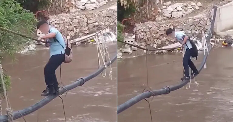 Anak-anak Ini Harus Berjalan Melewati Pipa Air untuk Melintasi Sungai yang Dipenuhi Buaya ke Sekolah