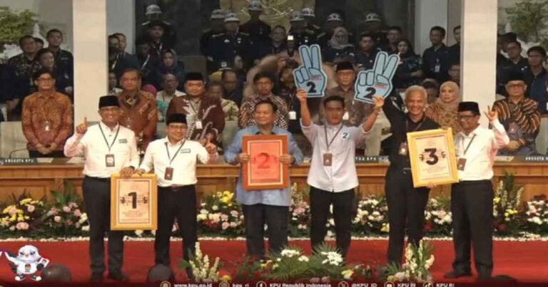 Nomor Urut Capres-Cawapres di Pemilu 2024 : Anies-Muhaimin 1, Prabowo-Gibran 2 dan Ganjar-Mahfud 3