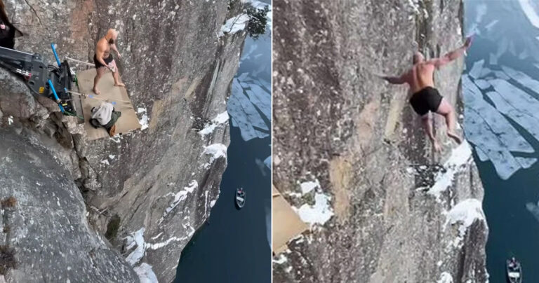 Pria Norwegia Menetapkan Standar Dunia Baru ‘Death Diving’ Setinggi 40,5 Meter ke dalam Air Sedingin Es