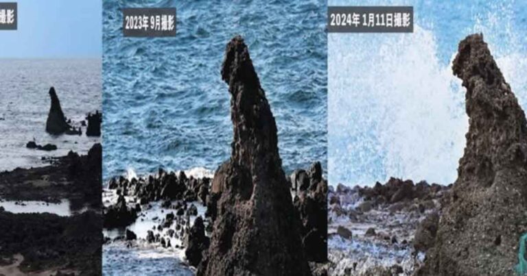 Gempa Dahsyat di Jepang Menyebabkan Kolam Renang Air Laut Wajima Mengering,  “Godzilla Rock” Hampir Terpisah dari Laut