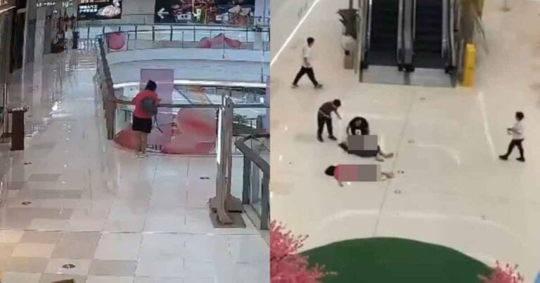 Wanita Melompat dari Lt. 5 Terekam CCTV Gedung Perbelanjaan di Guangzhou, Menimpa Wanita Lainnya 