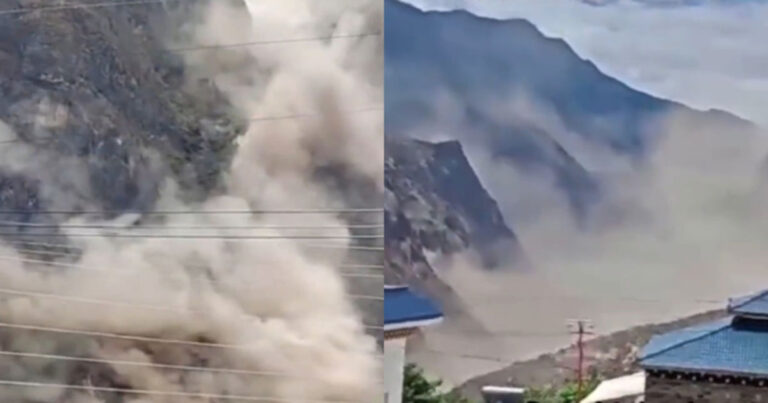 Gempa Terjadi di Liangshan, Sichuan, Tiongkok, Meruntuhkan Pusat Gempa dan Membuat Sejumlah Besar Bebatuan Berjatuhan 