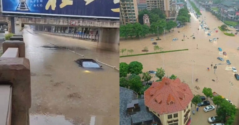 Hujan Badai Lebat di Guangxi, Tiongkok Memecahkan Rekor, Warga Terpaksa Menghancurkan Tembok Demi Mengeluarkan Air