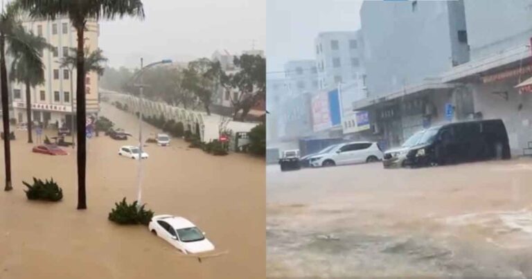 Hujan Deras di Guangdong, Tiongkok, Air Setinggi Pinggang Orang Dewasa, Banyak Mobil Terendam Hingga Buaya Lepas dari Penangkaran 