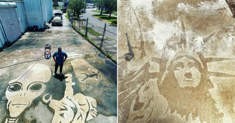 ‘Power Washer Van Gogh’ Menggunakan Jalan Beton Perumahan Sebagai Kanvasnya