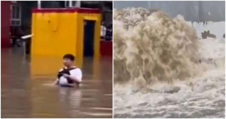 Hujan Lebat di Beijing, Banjir Setinggi Pinggang Orang Dewasa dan Saluran Pembuangan Menjadi Seperti Air Mancur 