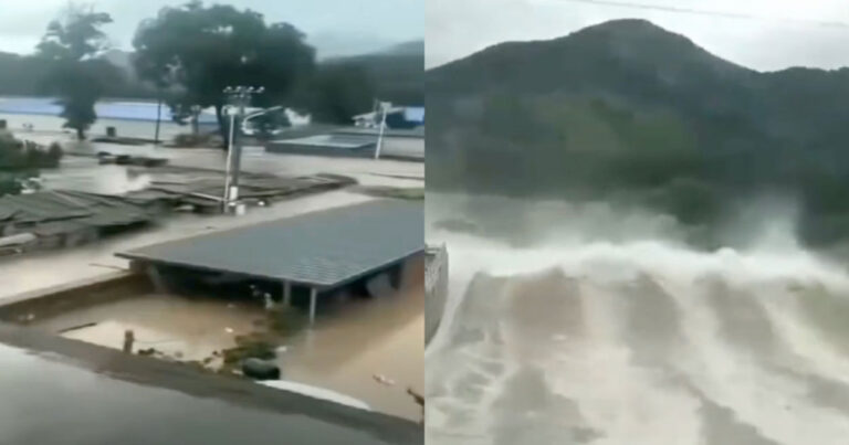 Pintu Air Bendungan di Liaoning, Tiongkok Dibuka, Warga Desa Berteriak Meminta Pertolongan di Tengah Dilanda Banjir 