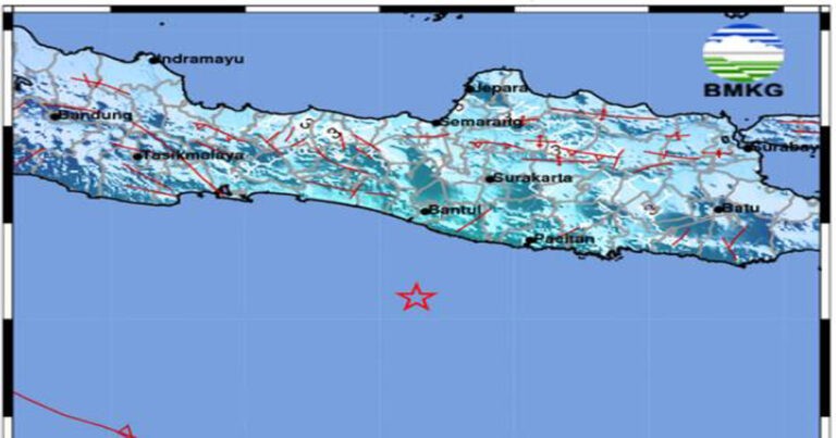 Gempa Bumi M 5.8 di Dasar Laut Dekat Gunung Kidul, Yogyakarta, Terasa di Jawa Timur dan Jawa Tengah