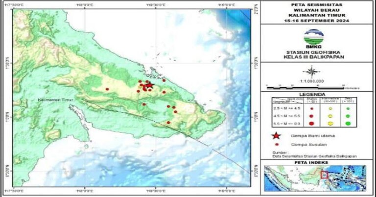 Gempa Magnitudo 5.5 Guncang Berau, Kalimantan Timur, Diikuti 18 Kali Gempa Susulan