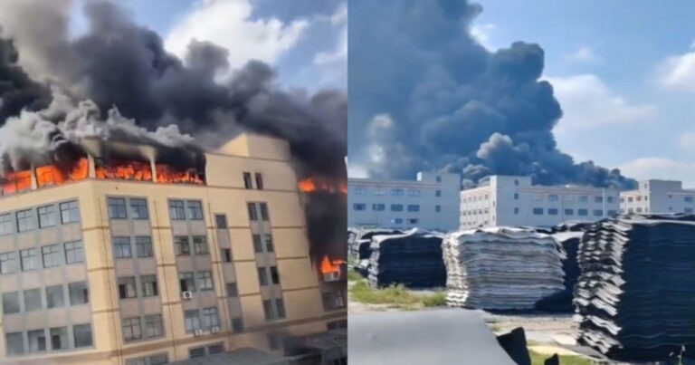 Seluruh Atap Pabrik di Ningbo, Zhejiang, Tiongkok  Ludes Terbakar,  Intensitas Apinya Sungguh Mengejutkan 