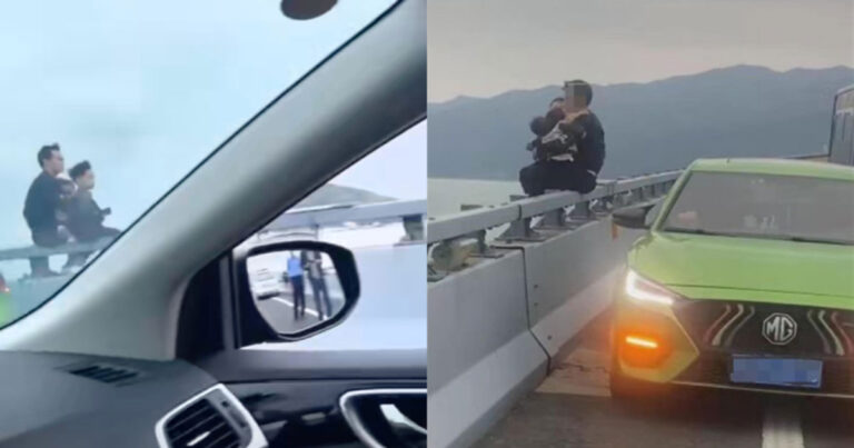 Seorang Pria di Tiongkok Gendong Tiga Anak Kecil Hingga Berusaha Melompat ke Laut