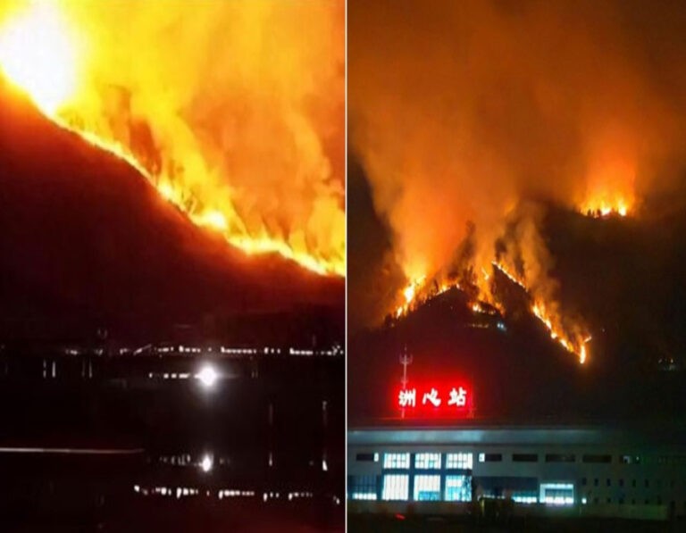 Kebakaran Besar Terjadi di Dekat Stasiun Kereta Cepat Qingyuan, Guangdong, Tiongkok – Gunung Sekitarnya Hangus Terbakar
