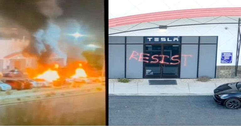 Tesla Ditembak dan Dibakar di Showroom Las Vegas, Tulisan ‘Lawan’ Dicoret-coret di Bangunan