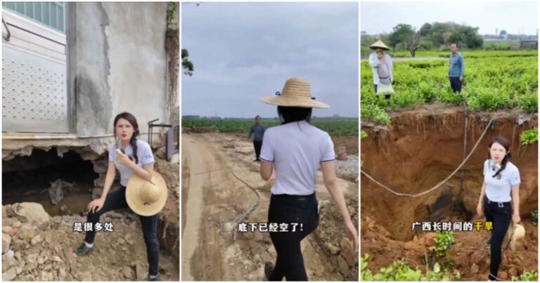 Kekeringan di Guangxi, Tiongkok Sebabkan Banyak Tanah Amblas, Rumah Menggantung dan Penuh Lubang 