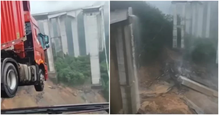 Jembatan Tol di Guizhou, Tiongkok  Runtuh, Kepala Truk Menggantung, Beberapa Kendaraan Jatuh ke Jurang 