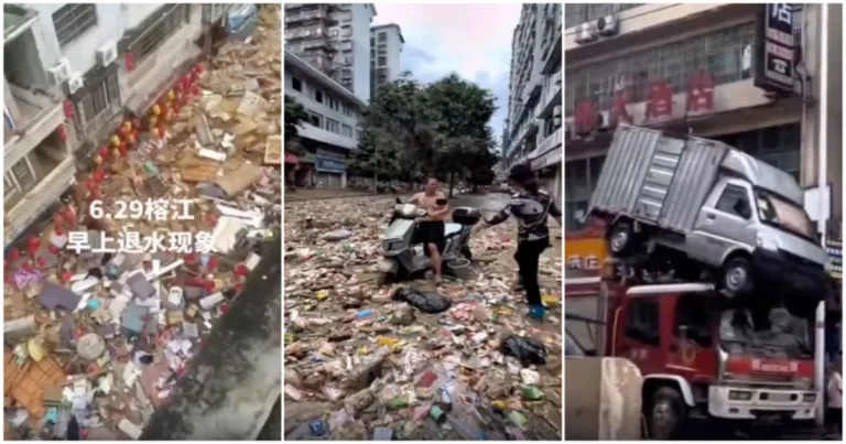 Banjir Gelombang Kedua di  Guizhou, Tiongkok Berangsur-angsur Surut  : Sampah Berserakan di Mana-Mana