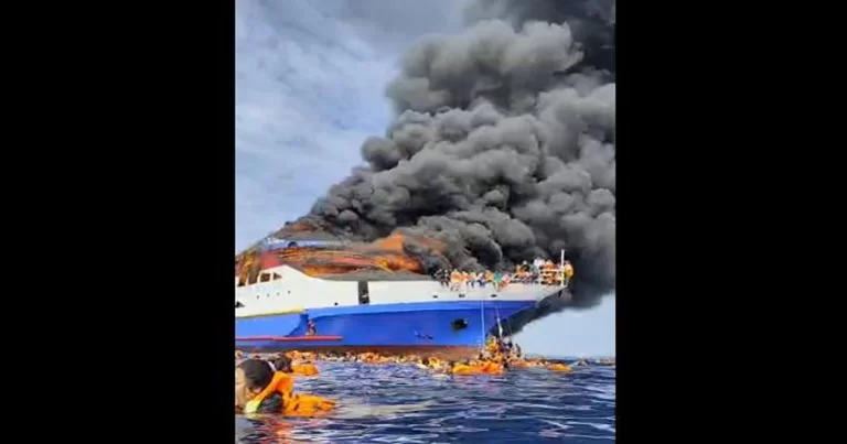Tim SAR Evakuasi Korban Kapal Barcelona 5 yang Terbakar di Perairan Minahasa Utara