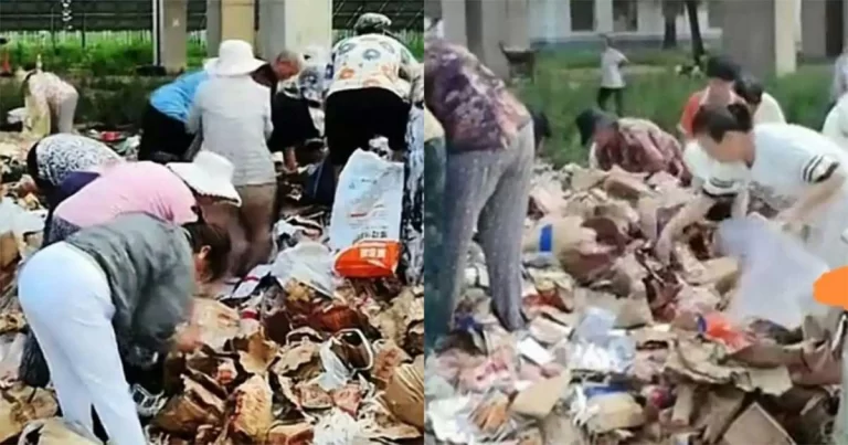 Truk Terguling di Shandong, Lebih dari 10 Ton Makanan Beku Dijarah Warga