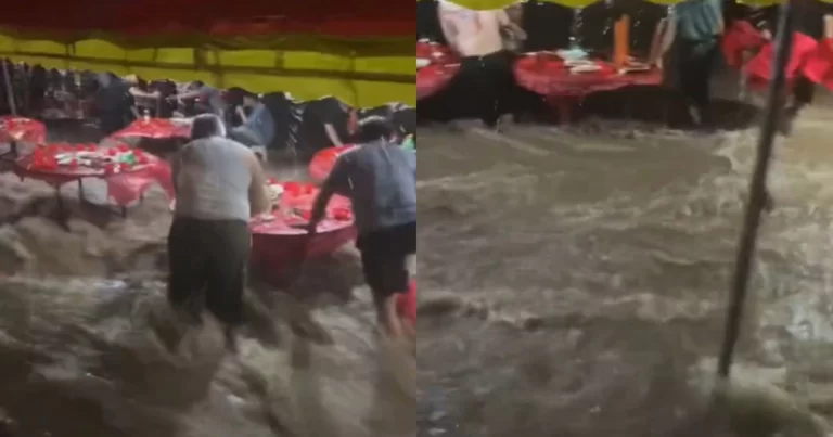 Pesta Pernikahan di Shanxi, Tiongkok Tiba-tiba Dilanda Hujan Badai Dahsyat, Langsung Menjadi “Pesta Arus Air” 