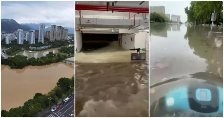 Foto: Wenzhou, Tiongkok  Dilanda Banjir Akibat Hujan Deras, Jalanan Tenggelam Setinggi Pinggang Orang Dewasa Hingga dan Mobil-mobil Terendam