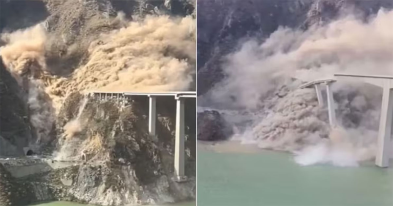 Video Dramatis Menunjukkan Momen Runtuhnya Jembatan Hongqi yang Baru Dibangun di Tiongkok