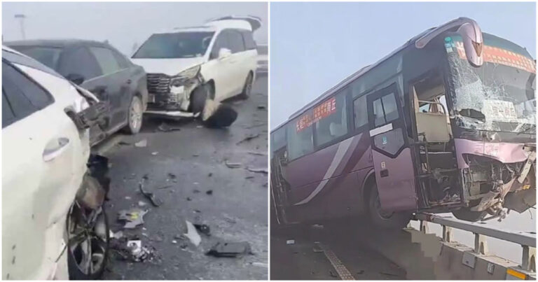 Beberapa Kendaraan Bertabrakan di Jembatan Sungai Kuning Kaifeng, Ada Bus yang Setengah Tergantung di Udara 