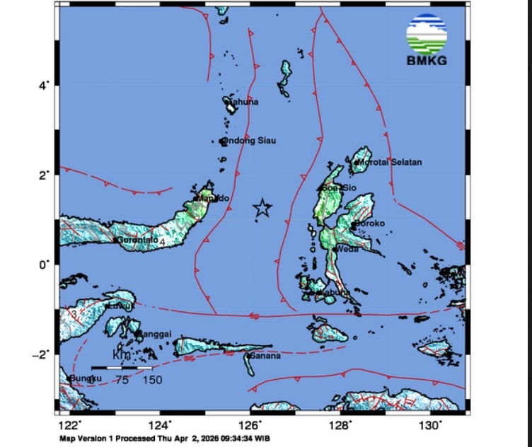 Gempa Magnitudo 7,6 Mengguncang di Wilayah Laut Bitung, Sulawesi Utara, Terdeteksi Gelombang Tsunami Kecil