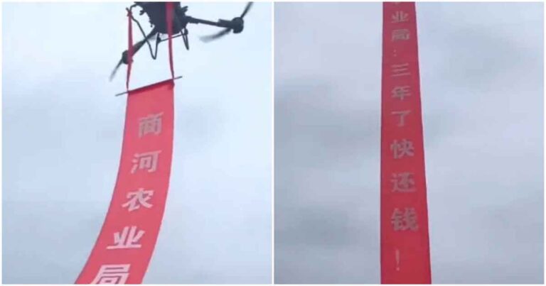 Dinas Pertanian di Tiongkok Menunggak Utang, Perusahaan Swasta Gunakan Drone dengan Spanduk Raksasa untuk Menagih Pembayaran