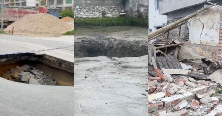 Gempa Kuat Berturut-turut Guncang Guangxi, Tiongkok, Banyak Sinkhole Muncul, Warga Panik Mengungsi dengan Mobil