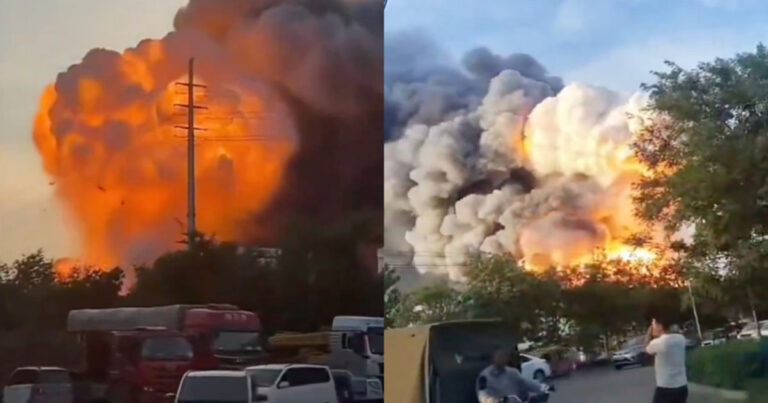Pabrik Kimia di Tiongkok Meledak, Menyebabkan Kobaran Api Menjulang ke Langit Hingga Menciptakan Awan Jamur Raksasa