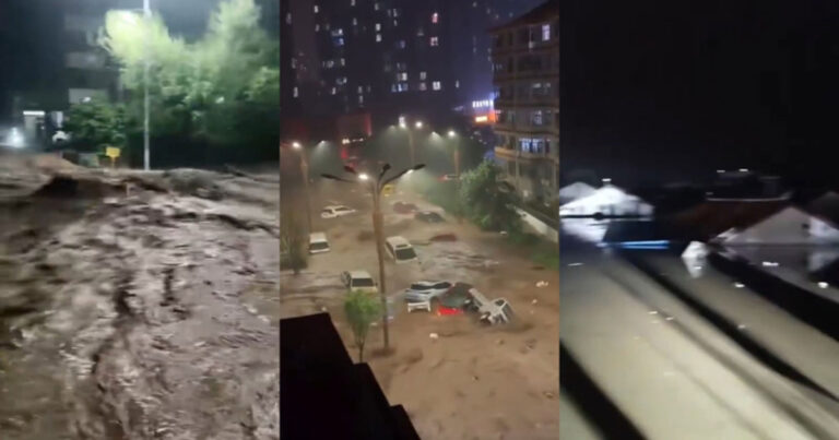 Banjir Bandang Melanda Kuancheng, Hebei, Tiongkok, Sejumlah Besar Mobil Terseret Arus, Ada Warga yang Ikut Hanyut (Disertai Banyak Video)