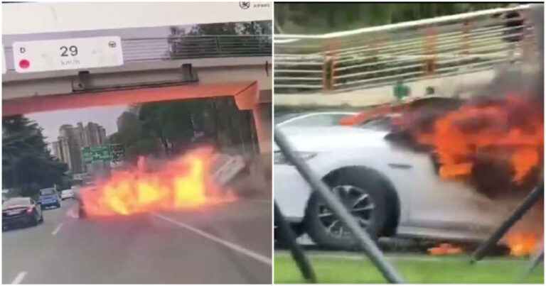 Tiga Kendaraan Energi Baru Terlibat Kecelakaan Beruntun di Chengdu, Tiongkok Satu Mobil Terbakar Hebat dalam Hitungan Detik