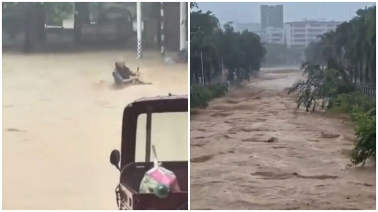 Hujan Deras Melanda Hainan, Tiongkok, Lansia Terseret Banjir, Sejumlah Waduk Buka Pintu Pelepasan Banjir
