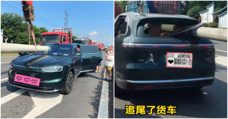 Mobil Listrik Huawei dalam Mode “Mengemudi Cerdas” Menabrak Truk dari Belakang, Tiang Listrik Menembus Sepanjang Kabin 